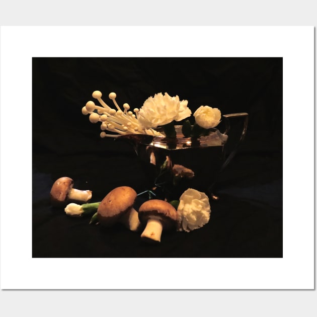 Mushrooms & Carnations - Baroque Inspired Dark Still Life Photo Wall Art by GenAumonier